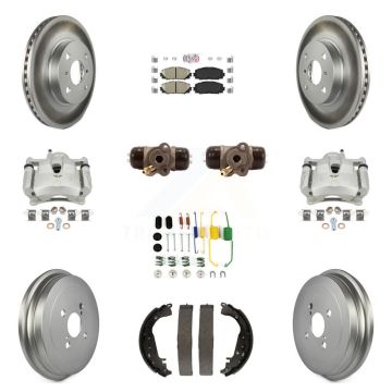 Front Rear Disc Brake Caliper Coated Rotor Drum Ceramic Pad Shoe Cylinder Kit (11Pc) For KCG-101437N