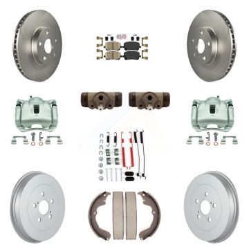 Front Rear Brake Caliper Coat Rotor Drum Ceramic Pad Shoe Cylinder Kit (11Pc) For Toyota KCG-101439N