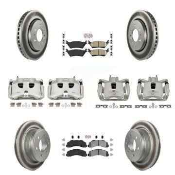 Front Rear Disc Brake Caliper Coated Rotor And Ameribrakes Pad Kit (10Pc) For Ford F-150 KCG-101528N