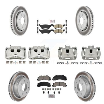 Front Rear Disc Brake Caliper Coated Rotors And Ceramic Pads Kit (10Pc) For Ford F-150 KCG-101533N