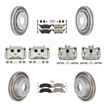 Front Rear Disc Brake Caliper Coated Rotors And Ceramic Pads Kit (10Pc) For Ford F-150 KCG-101537N