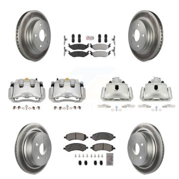 Front Rear Disc Brake Caliper Coat Rotor Semi-Metallic Pad Kit (10Pc) For Chrysler Aspen KCG-101571N