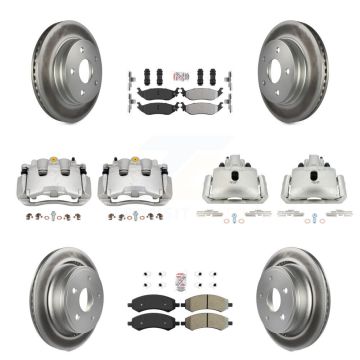 Front Rear Disc Brake Caliper Coat Rotor Semi-Metallic Pad Kit (10Pc) For Chrysler Aspen KCG-101572N