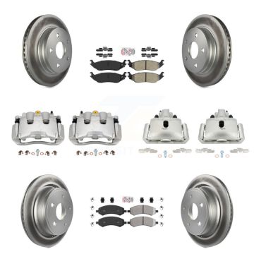 Front Rear Disc Brake Caliper Coat Rotor Semi-Metallic Pad Kit (10Pc) For Chrysler Aspen KCG-101573N