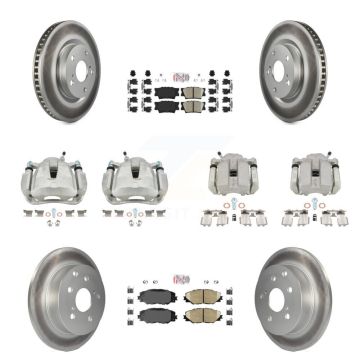 Front Rear Disc Brake Caliper Coated Rotors And Ceramic Pads Kit (10Pc) For Toyota RAV4 KCG-101597N