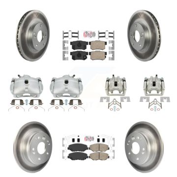 Front Rear Brake Caliper Coat Rotor & Ceramic Pad Kit (10Pc) For 2003-2011 Honda Element KCG-101663N