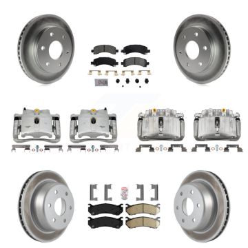 Front Rear Brake Caliper Coat Rotor & Ameribrakes Pad Kit (10Pc) For GMC Yukon Chevrolet KCG-101695N