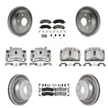 Front Rear Brake Caliper Coat Rotor Semi-Metallic Pad Kit (10Pc) For GMC Yukon Chevrolet KCG-101696N