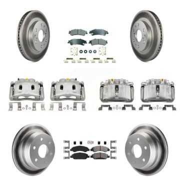 Front Rear Disc Brake Caliper Coated Rotors And Semi-Metallic Pads Kit (10Pc) For KCG-101722N