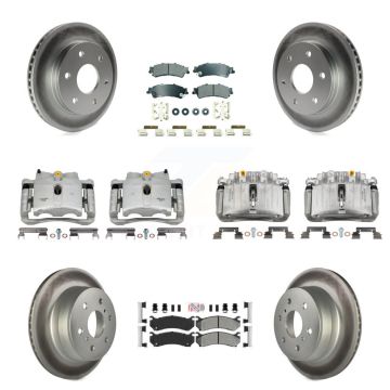Front Rear Disc Brake Caliper Coated Rotors And Semi-Metallic Pads Kit (10Pc) For KCG-101731N