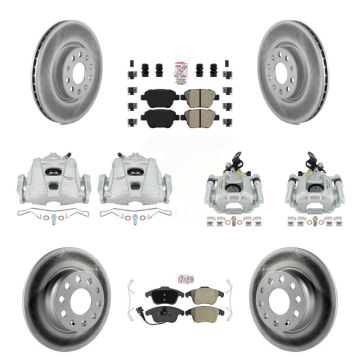 Front Rear Brake Caliper Coat Rotor & Semi-Metallic Pad Kit (10Pc) For Volkswagen Passat KCG-101758N