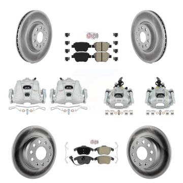 Front Rear Brake Caliper Coat Rotor & Semi-Metallic Pad Kit (10Pc) For Volkswagen Passat KCG-101759N