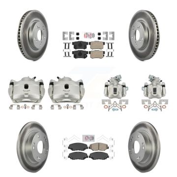 Front Rear Disc Brake Caliper Coated Rotors And Ceramic Pads Kit (10Pc) For Honda Civic KCG-101814N