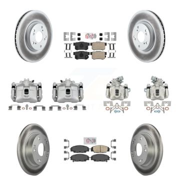 Front Rear Brake Caliper Coat Rotors Ceramic Pad Kit (10Pc) For Honda Civic Si with 2.0L KCG-101818N