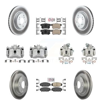 Front Rear Brake Caliper Coat Rotors Ceramic Pad Kit (10Pc) For Honda Civic Si with 2.0L KCG-101819N