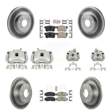 Front Rear Disc Brake Caliper Coated Rotors And Ceramic Pads Kit (10Pc) For Honda Accord KCG-101875N