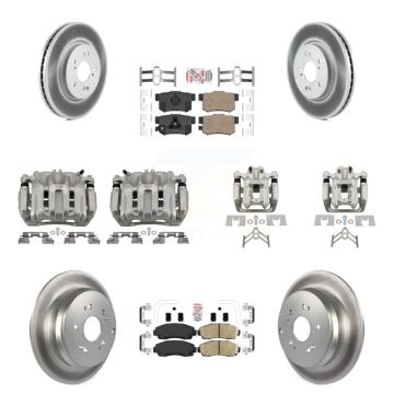 Front Rear Disc Brake Caliper Coated Rotors And Ceramic Pads Kit (10Pc) For Honda CR-V KCG-101961N