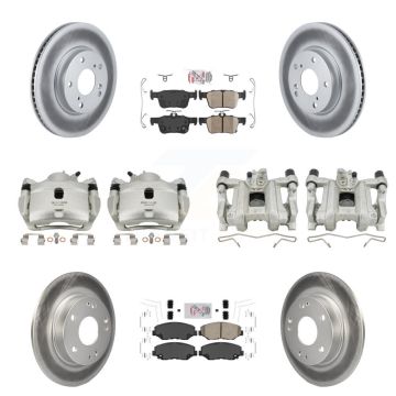 Front Rear Disc Brake Caliper Coated Rotors And Ceramic Pads Kit (10Pc) For Honda Civic KCG-101990N