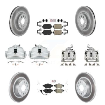Front Rear Brake Caliper Coat Rotor And Ameribrakes Pad Kit (10Pc) For Volkswagen Passat KCG-102022N