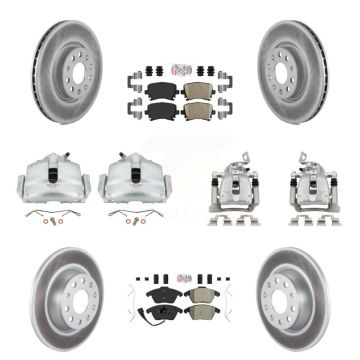 Front Rear Brake Caliper Coat Rotor And Ameribrakes Pad Kit (10Pc) For Volkswagen Passat KCG-102023N
