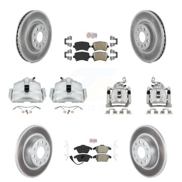 Front Rear Brake Caliper Coat Rotor And Ameribrakes Pad Kit (10Pc) For Volkswagen Passat KCG-102024N