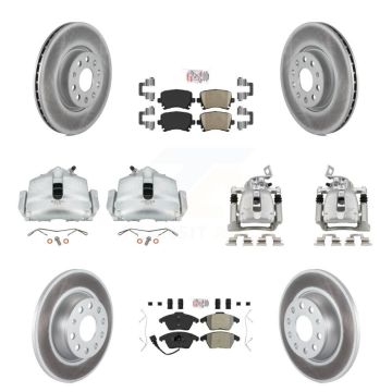Front Rear Brake Caliper Coat Rotor And Ameribrakes Pad Kit (10Pc) For Volkswagen Passat KCG-102025N