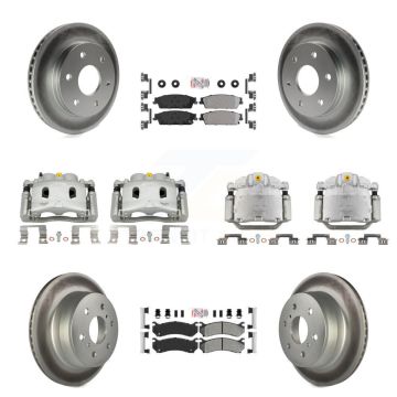 Front Rear Disc Brake Caliper Coated Rotors And Semi-Metallic Pads Kit (10Pc) For KCG-102087N