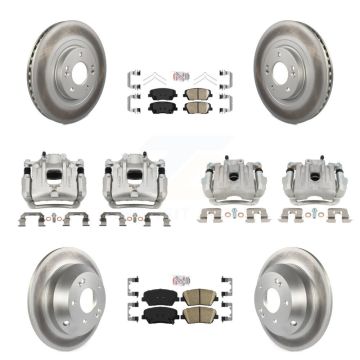 Front Rear Disc Brake Caliper Coated Rotors And Ceramic Pads Kit (10Pc) For Kia Sorento KCG-102170N