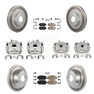 Front Rear Disc Brake Caliper Coated Rotors And Ceramic Pads Kit (10Pc) For Kia Sorento KCG-102172N