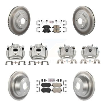 Front Rear Disc Brake Caliper Coated Rotors And Ceramic Pads Kit (10Pc) For Kia Sorento KCG-102173N