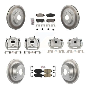 Front Rear Disc Brake Caliper Coated Rotors And Ceramic Pads Kit (10Pc) For Kia Sorento KCG-102174N