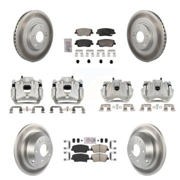 Front Rear Disc Brake Caliper Coated Rotors And Ceramic Pads Kit (10Pc) For Kia Sorento KCG-102175N