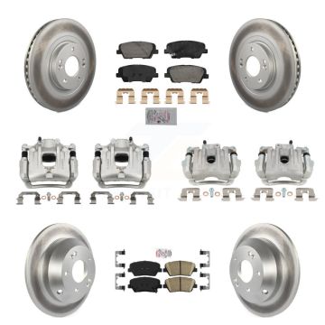 Front Rear Disc Brake Caliper Coated Rotors And Ceramic Pads Kit (10Pc) For Kia Sorento KCG-102178N
