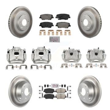 Front Rear Disc Brake Caliper Coated Rotors And Ceramic Pads Kit (10Pc) For Kia Sorento KCG-102179N