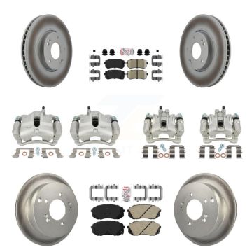 Front Rear Disc Brake Caliper Coat Rotor & Ceramic Pad Kit (10Pc) For Hyundai Tucson Kia KCG-102192N