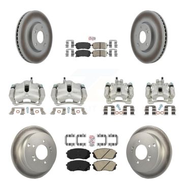 Front Rear Disc Brake Caliper Coat Rotor & Ceramic Pad Kit (10Pc) For Hyundai Tucson Kia KCG-102194N