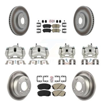 Front Rear Disc Brake Caliper Coat Rotor & Ceramic Pad Kit (10Pc) For Hyundai Tucson Kia KCG-102196N