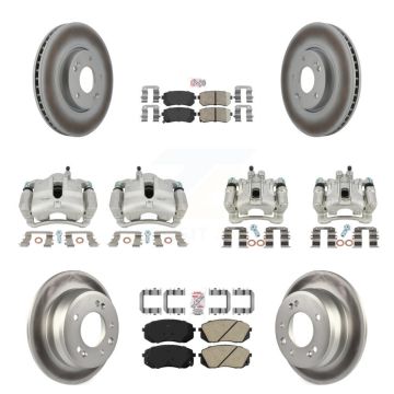 Front Rear Disc Brake Caliper Coat Rotor & Ceramic Pad Kit (10Pc) For Hyundai Tucson Kia KCG-102197N