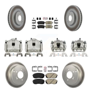 Front Rear Disc Brake Caliper Coated Rotors And Ceramic Pads Kit (10Pc) For Kia Sportage KCG-102202N
