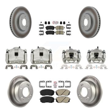 Front Rear Disc Brake Caliper Coated Rotors And Ceramic Pads Kit (10Pc) For Kia Sportage KCG-102206N