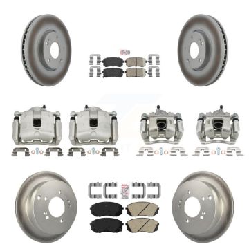 Front Rear Disc Brake Caliper Coated Rotors And Ceramic Pads Kit (10Pc) For Kia Sportage KCG-102211N