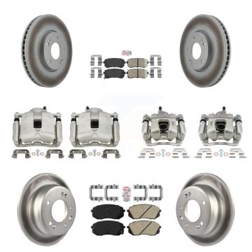 Front Rear Disc Brake Caliper Coated Rotors And Ceramic Pads Kit (10Pc) For Kia Sportage KCG-102215N