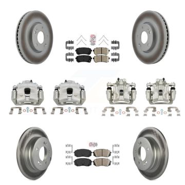 Front Rear Disc Brake Caliper Coated Rotor And Ceramic Pad Kit (10Pc) For Hyundai Sonata KCG-102220N