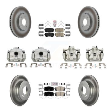 Front Rear Disc Brake Caliper Coated Rotor And Ceramic Pad Kit (10Pc) For Hyundai Sonata KCG-102221N