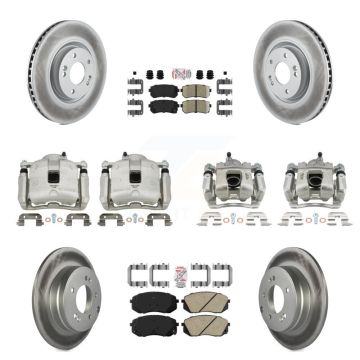 Front Rear Disc Brake Caliper Coated Rotor And Ceramic Pad Kit (10Pc) For Hyundai Tucson KCG-102229N