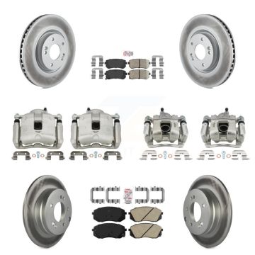 Front Rear Disc Brake Caliper Coated Rotor And Ceramic Pad Kit (10Pc) For Hyundai Tucson KCG-102230N