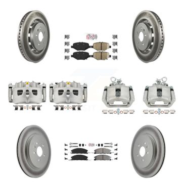Front Rear Brake Caliper Coat Rotors & Ameribrakes Pad Kit (10Pc) For Ford Explorer Flex KCG-102245N