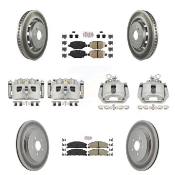 Front Rear Brake Caliper Coat Rotors & Ameribrakes Pad Kit (10Pc) For Ford Explorer Flex KCG-102247N