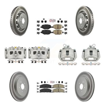 Front Rear Brake Caliper Coat Rotors & Ameribrakes Pad Kit (10Pc) For Ford Explorer Flex KCG-102249N