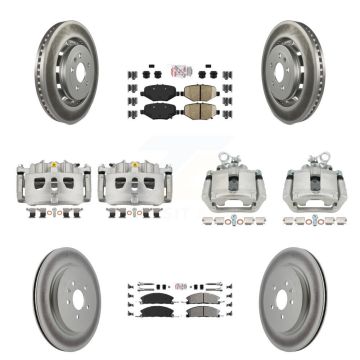 Front Rear Brake Caliper Coat Rotors Semi-Metallic Pad Kit (10Pc) For Ford Explorer Flex KCG-102251N